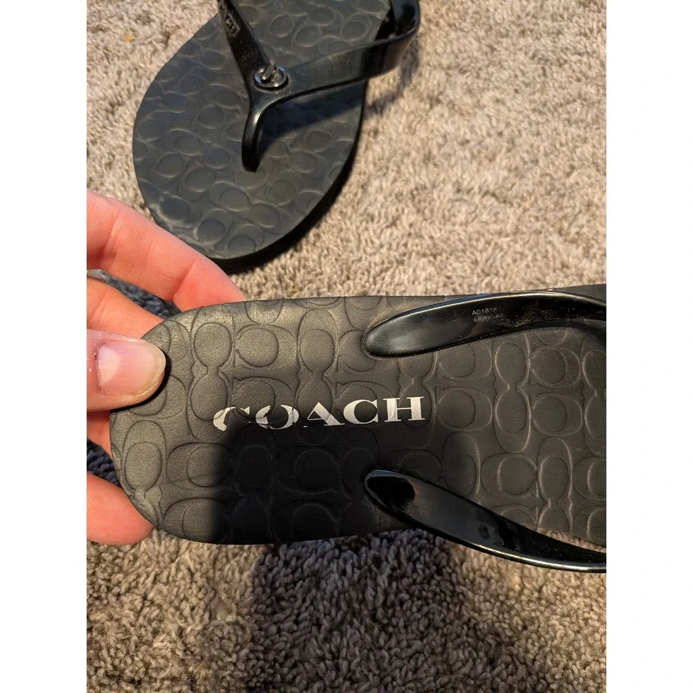Coach Abigail Black Signature Monogram Flip Flop Sandals Turnlock Logo 7-8